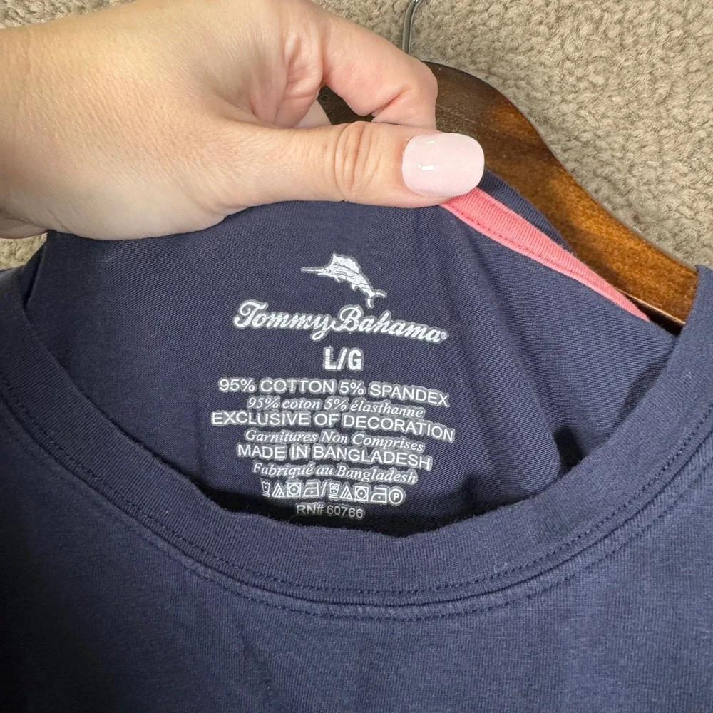 Tommy Bahama T-Shirt Mens Large Blue Short Sleeve Embroidered Marlin Logo Crew